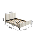 Bed Frame Beds Platform Velvet Fabric Grey/Beige