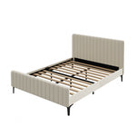 Bed Frame Beds Platform Velvet Fabric Grey/Beige