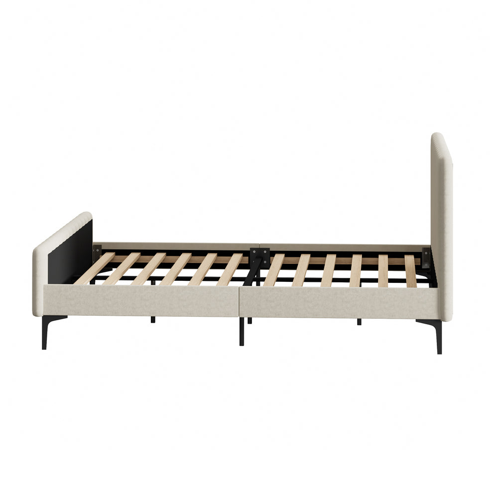 Bed Frame Beds Platform Velvet Fabric Grey/Beige