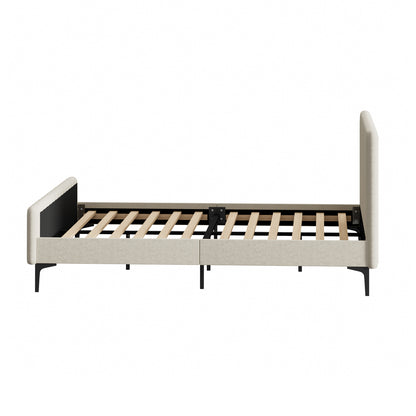 Bed Frame Beds Platform Velvet Fabric Grey/Beige