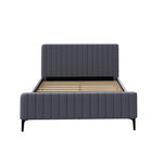 Bed Frame Beds Platform Velvet Fabric Grey/Beige