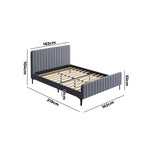 Bed Frame Beds Platform Velvet Fabric Grey/Beige