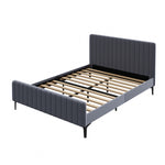 Bed Frame Beds Platform Velvet Fabric Grey/Beige