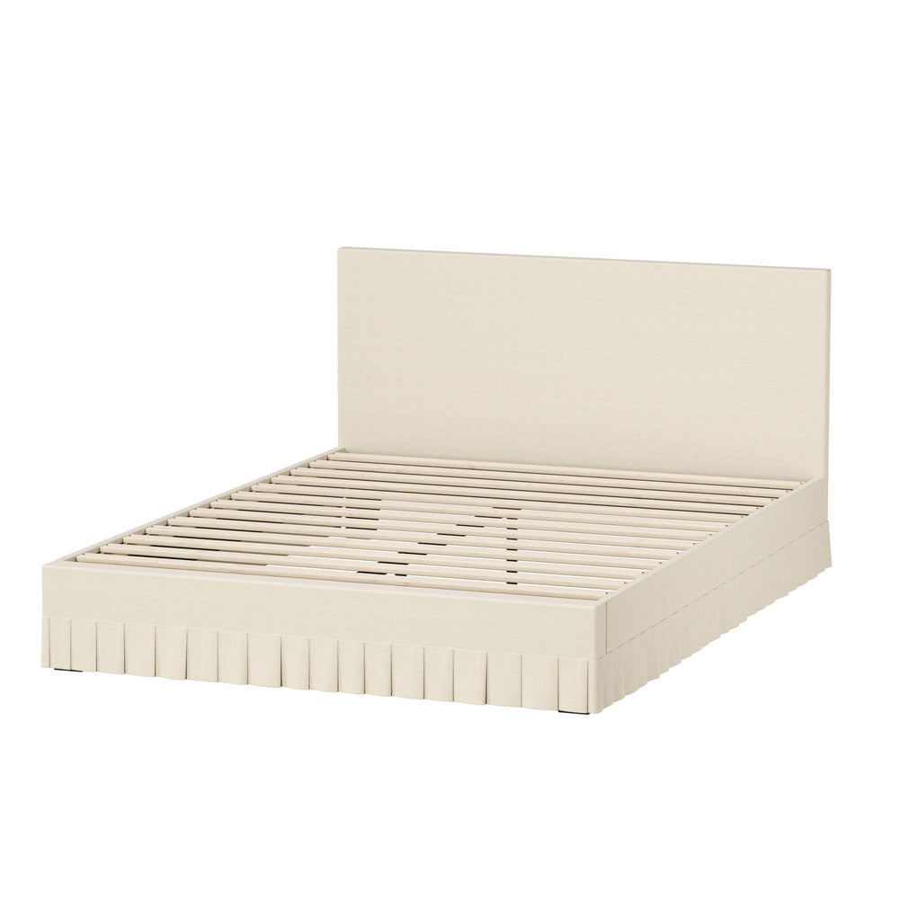 Queen Bed Frame Upholstered Headboard Beige | HomeAndLiving - 2