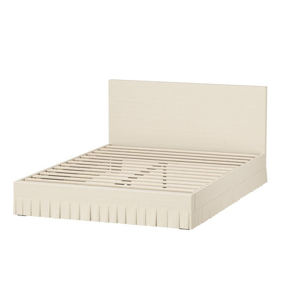 Queen Bed Frame Upholstered Headboard Beige | HomeAndLiving - 2