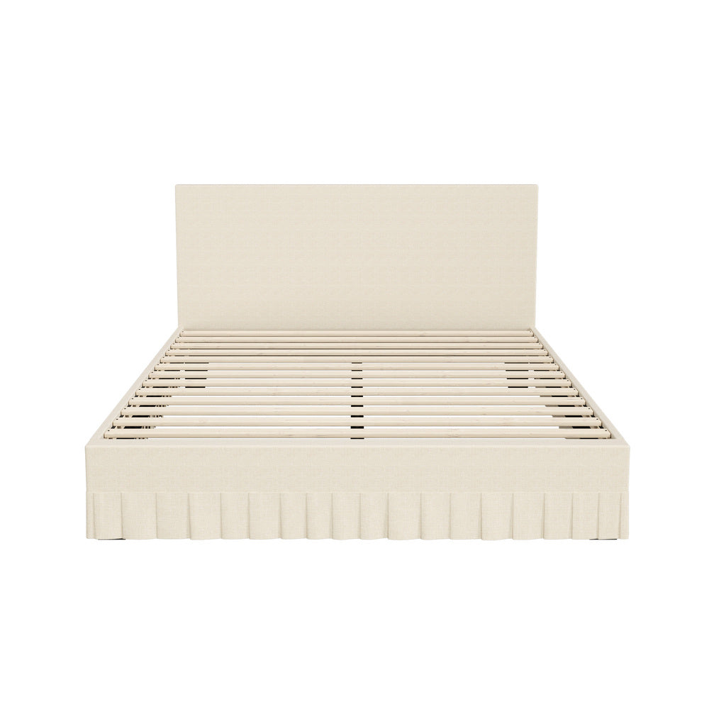 Queen Bed Frame Upholstered Headboard Beige | HomeAndLiving - 4