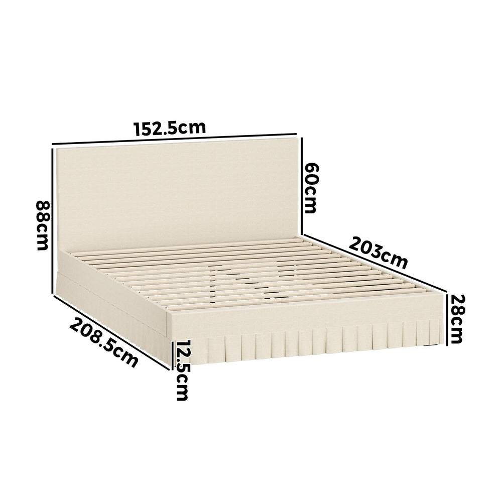 Queen Bed Frame Upholstered Headboard Beige | HomeAndLiving - 7