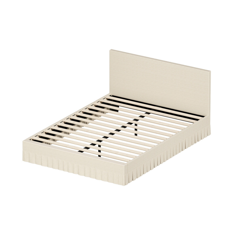 Queen Bed Frame Upholstered Headboard Beige | HomeAndLiving - 3