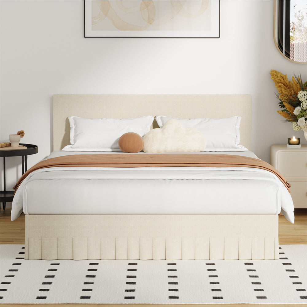 Queen Bed Frame Upholstered Headboard Beige | HomeAndLiving - 8