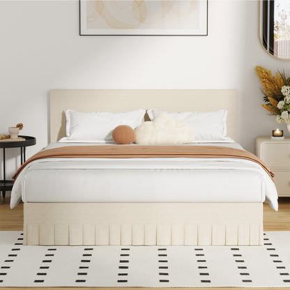 Queen Bed Frame Upholstered Headboard Beige | HomeAndLiving - 8