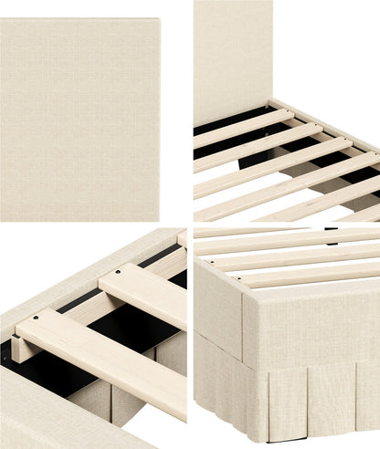 Queen Bed Frame Upholstered Headboard Beige | HomeAndLiving - 5
