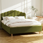 Queen Bed Frame Boucle Green Headboard | HomeAndLiving