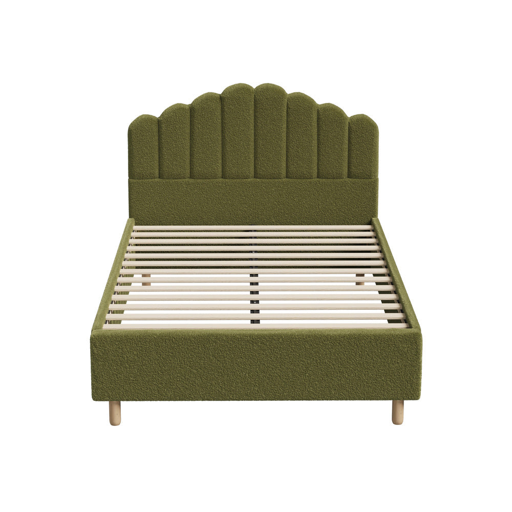 Queen Bed Frame Boucle Green Headboard | HomeAndLiving - 5