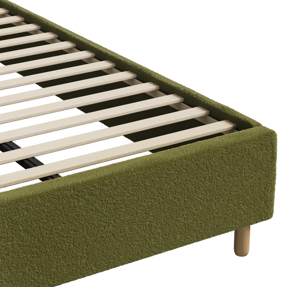 Queen Bed Frame Boucle Green Headboard | HomeAndLiving - 7
