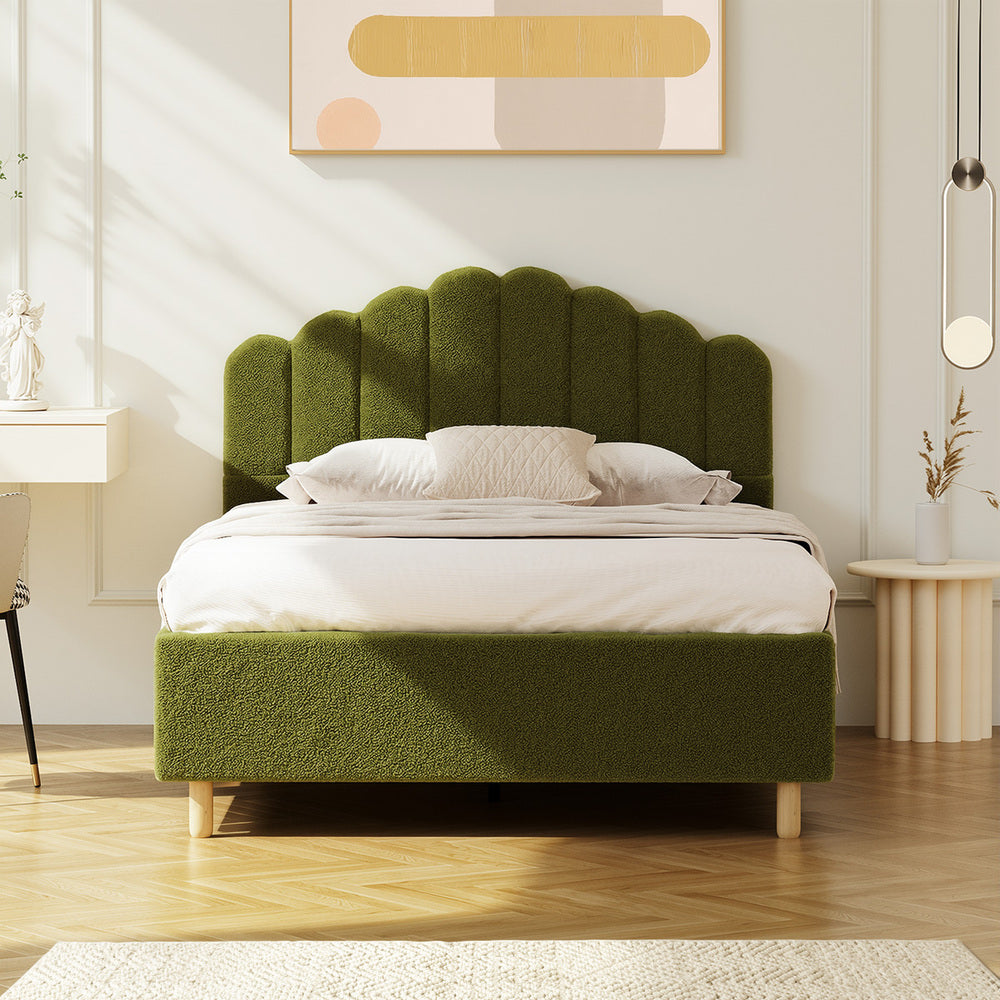Queen Bed Frame Boucle Green Headboard | HomeAndLiving - 3