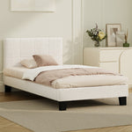 Bed Frame Double/Queen/Single/King Size Base White Boucle TOFU