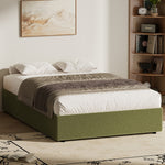 King Single Gas Lift Bed Boucle Green Storage | HomeAndLivin