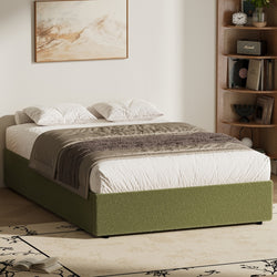 King Single Gas Lift Bed Boucle Green Storage | HomeAndLivin