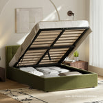 King Single Gas Lift Bed Boucle Green Storage | HomeAndLivin