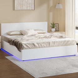 King Size Gas Lift Bed Boucle LED Storage | HomeAndLiving