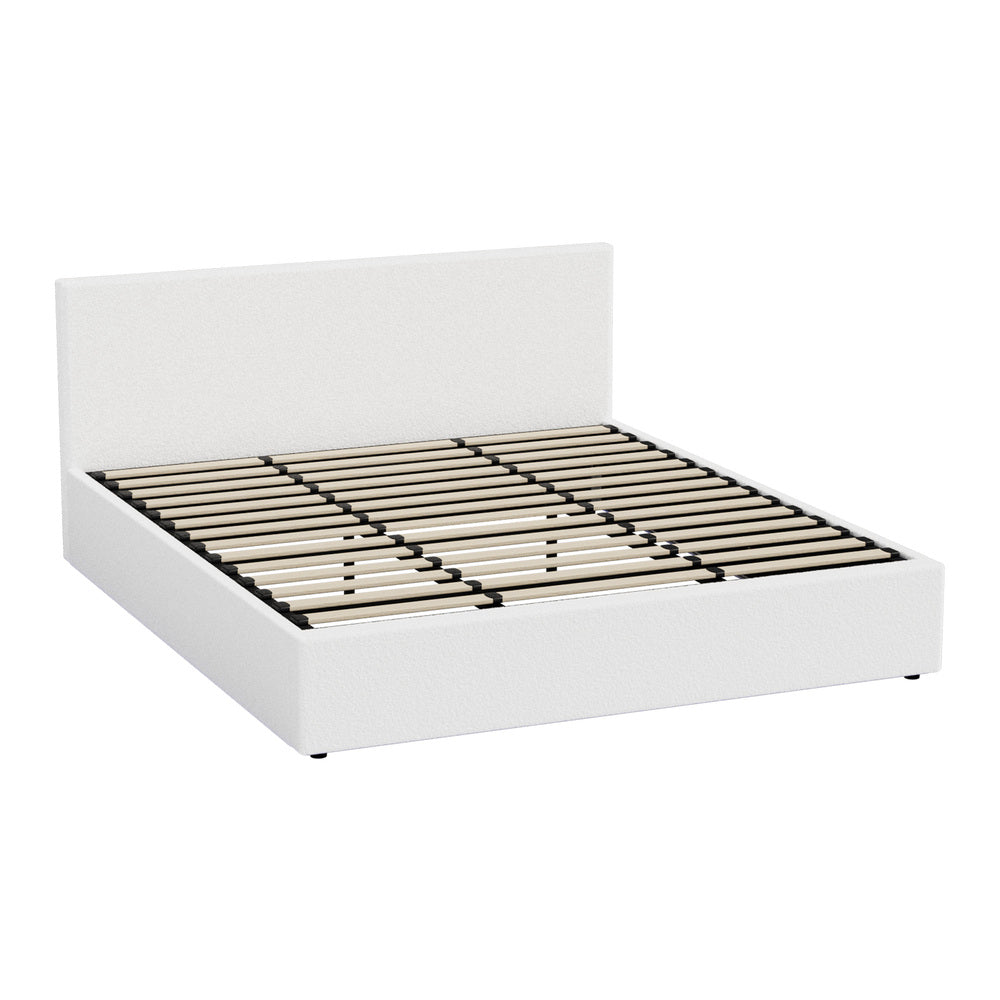 King Size Gas Lift Bed Boucle LED Storage | HomeAndLiving - 2