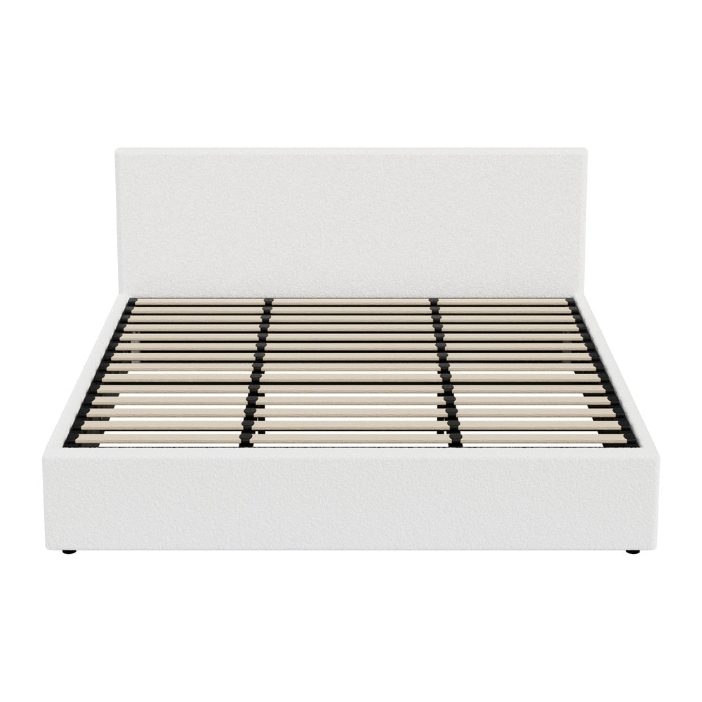 King Size Gas Lift Bed Boucle LED Storage | HomeAndLiving - 6