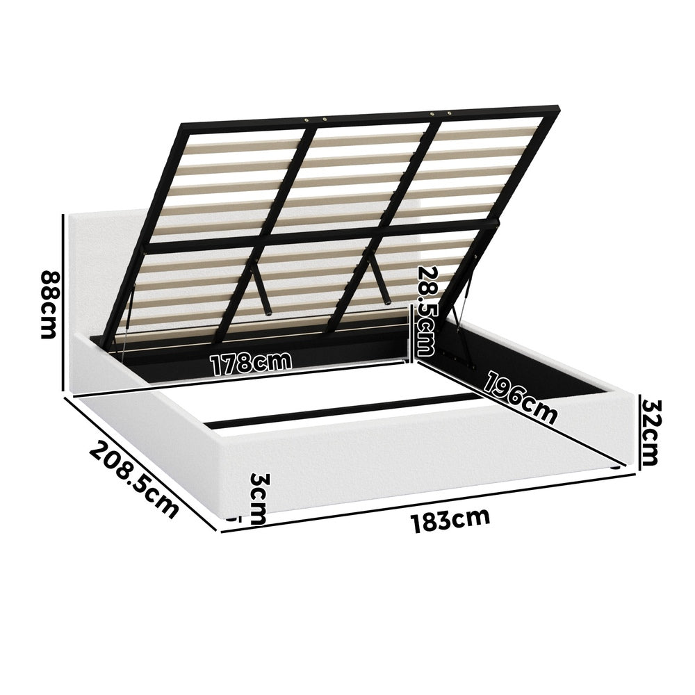 King Size Gas Lift Bed Boucle LED Storage | HomeAndLiving - 5