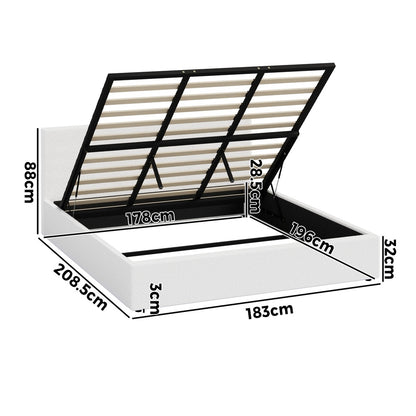 King Size Gas Lift Bed Boucle LED Storage | HomeAndLiving - 5