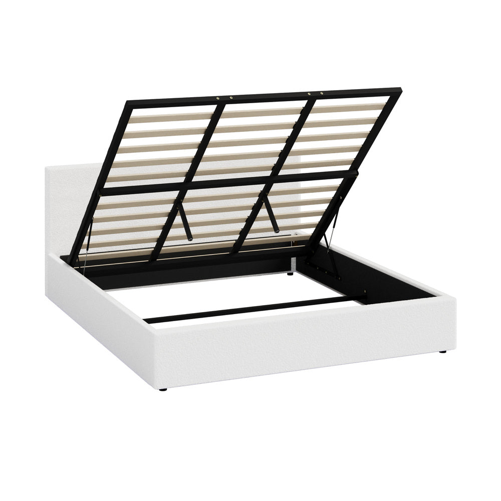 King Size Gas Lift Bed Boucle LED Storage | HomeAndLiving - 4