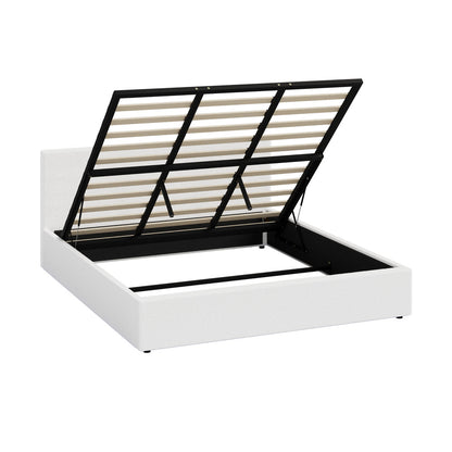 King Size Gas Lift Bed Boucle LED Storage | HomeAndLiving - 4