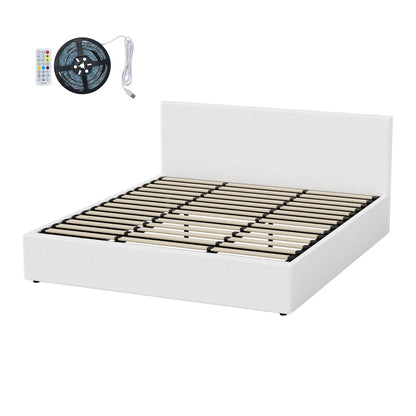 King Size Gas Lift Bed Boucle LED Storage | HomeAndLiving - 7