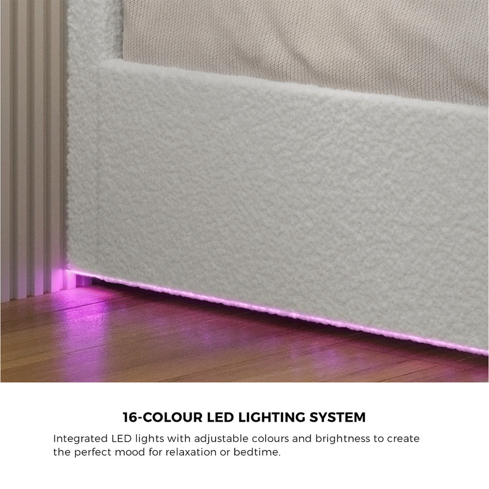 King Size Gas Lift Bed Boucle LED Storage | HomeAndLiving - 3