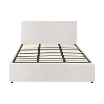 Queen/King/Single/Double Bed Frame Gas Lift Storage Base White Boucle
