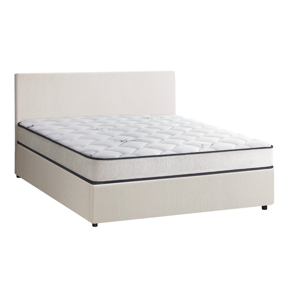 Bed Frame Queen Size Gas Lift Boucle Beds With Mattress Set