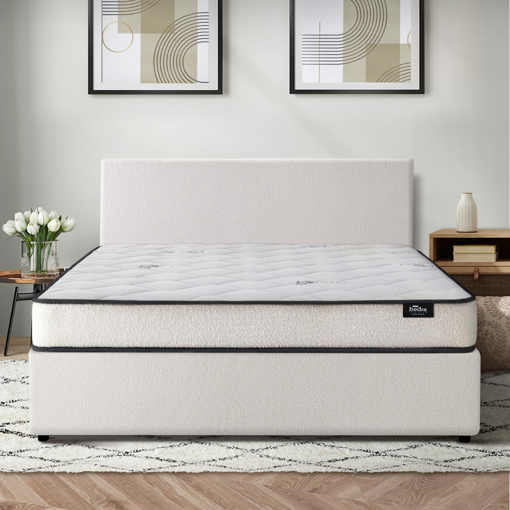 Bed Frame Queen Size Gas Lift Boucle Beds With Mattress Set