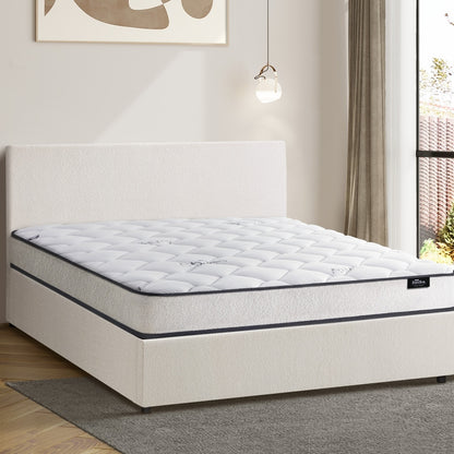 King Single Size Boucle Bed Frame Gas Lift Storage with Mattress Set Upholstered
