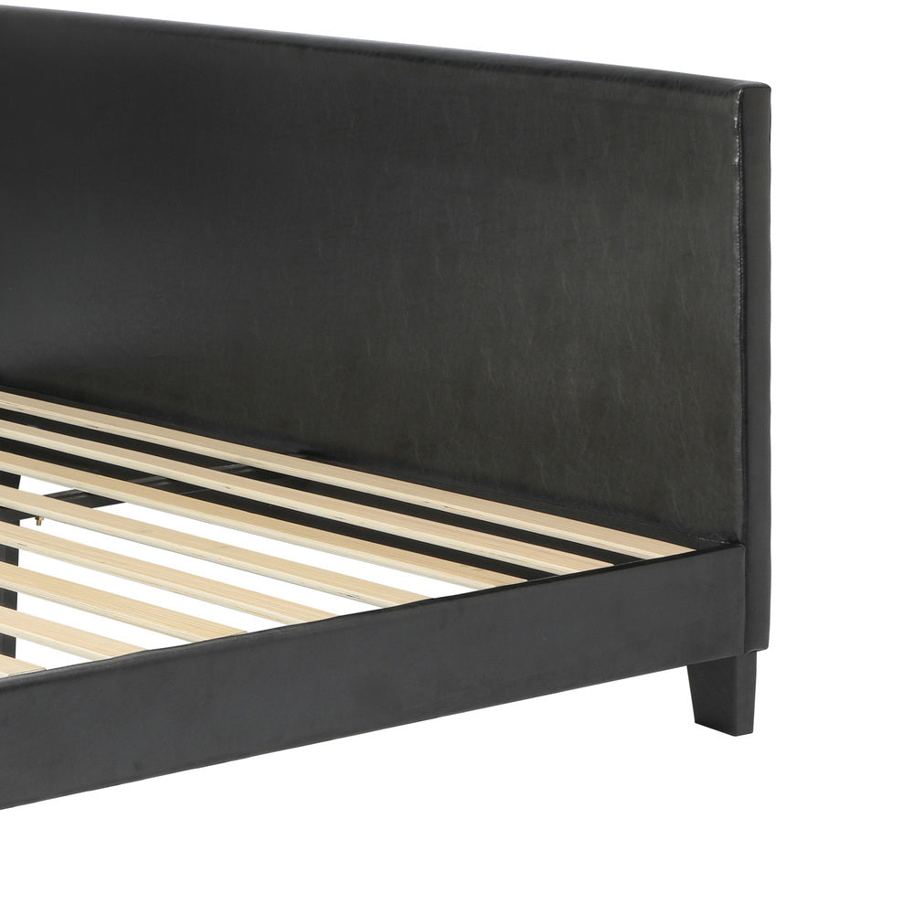Bed Frame Double Size Base Mattress Platform Leather Wooden Slats Black