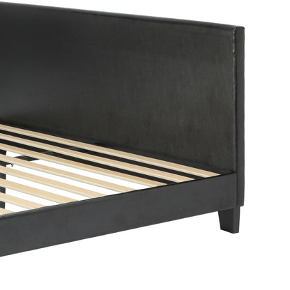 Bed Frame Double Size Base Mattress Platform Leather Wooden Slats Black