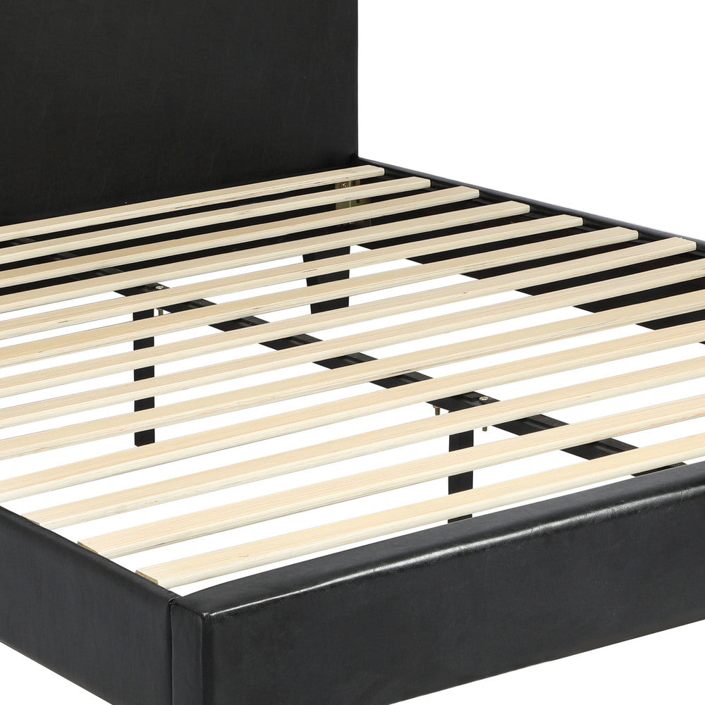 Bed Frame Double Size Base Mattress Platform Leather Wooden Slats Black