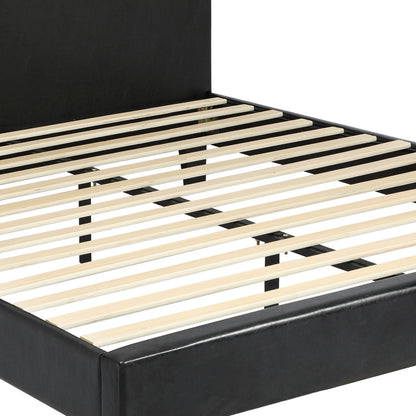 Bed Frame Double Size Base Mattress Platform Leather Wooden Slats Black