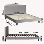 Bed Frame Double Size Mattress Base Platform Wooden Slats Grey Fabric