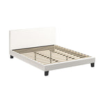 King Bed Frame with Wooden Slats and Boucle Fabric Bed Base Mattress Platfrom White