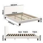 King Bed Frame with Wooden Slats and Boucle Fabric Bed Base Mattress Platfrom White