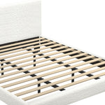 King Bed Frame with Wooden Slats and Boucle Fabric Bed Base Mattress Platfrom White