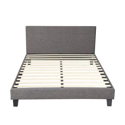 Bed Frame Queen Size Mattress Base Platform Wooden Slats Grey Fabric