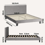 Bed Frame Queen Size Mattress Base Platform Wooden Slats Grey Fabric