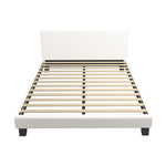 Queen Bed Frame with Wooden Slats and Boucle Fabric Bed Base Mattress Platfrom White