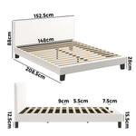 Queen Bed Frame with Wooden Slats and Boucle Fabric Bed Base Mattress Platfrom White