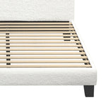 Queen Bed Frame with Wooden Slats and Boucle Fabric Bed Base Mattress Platfrom White