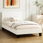 Single Bed Frame with Wooden Slats and Boucle Fabric Bed Base Mattress Platfrom White